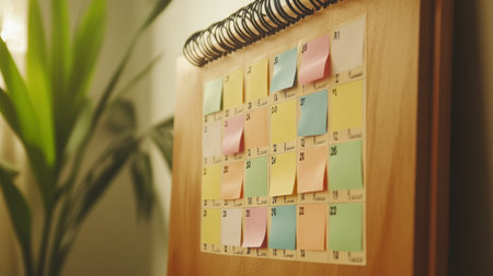 Dry-erase calendar with color-coded team assignments and delivery deadlinesの素材