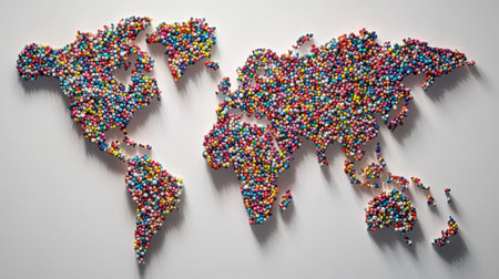 World map made of pixels with expanding business connections markedの素材