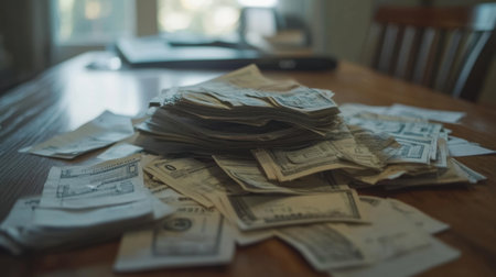 Business finance printouts showing net income, cash flow, and debt ratio summaryの素材