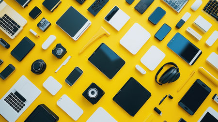 Office supplies arranged in a cohesive layout, symbolizing different roles in teamworkの素材