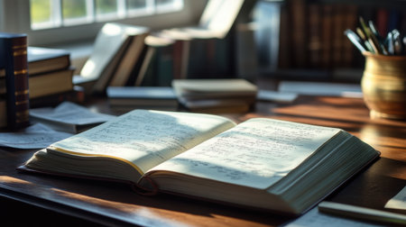 Success journal open with notes, financial gains, and milestone reflections on deskの素材