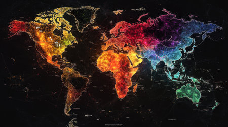 Global network of innovation hubs and financial centers interconnected visuallyの素材