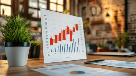 Organized office space with revenue growth projections and financial model printoutsの素材