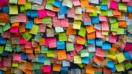 Planning session notes with sticky flags marking important points in business planの素材