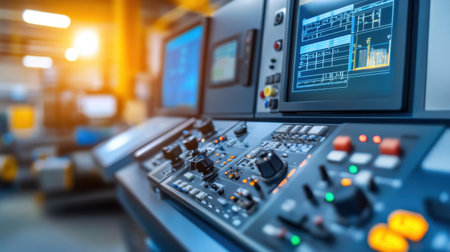 High-tech turbine control board in wind farm control stationの素材