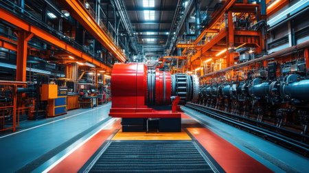 Industrial power generator with large cables and control units in a factory settingの素材