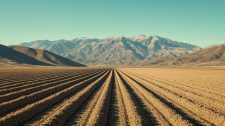 Solar farm stretching to the horizon with mountain range in backgroundの素材