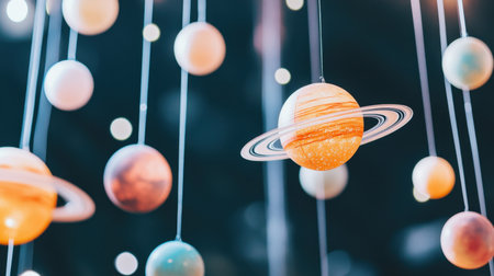 Space-themed birthday decorations with stars, planets, and glow-in-the-dark elementsの素材