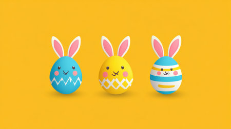 Brightly colored Easter greeting card with modern flat illustrationsの素材