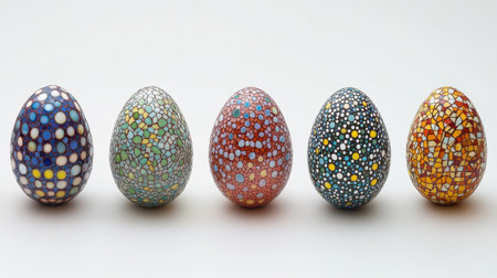 Mosaic-style Easter eggs with tiny glass pieces creating intricate designsの素材