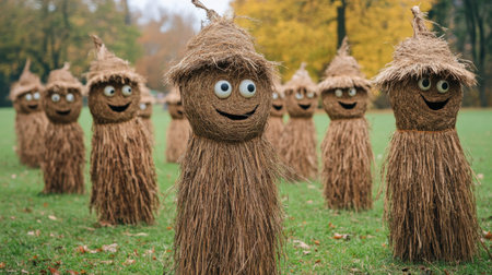 Haystack maze or rural display at an autumn-themed local fairの素材
