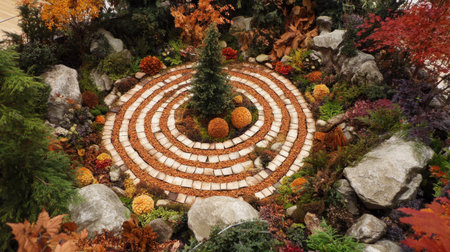 Haystack maze or rural display at an autumn-themed local fairの素材