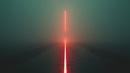 Abstract shot of concert lighting beams shining over a foggy empty music festival groundの素材