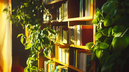 Bookshelf with integrated smart lighting for aesthetic appeal and task supportの素材