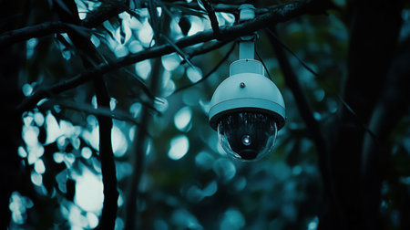 Outdoor surveillance camera rotating on its mount during motion trackingの素材