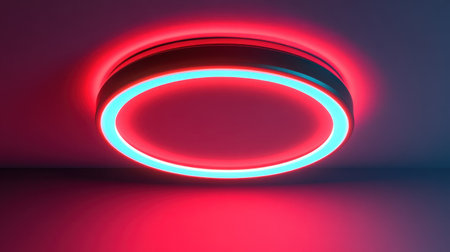 Smart ceiling light fixture glowing in color patterns controlled by app or voiceの素材