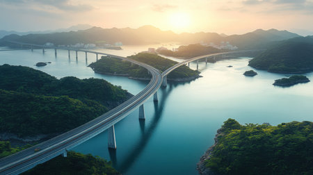 High-speed train tracks crossing a beautiful landscape with modern infrastructureの素材