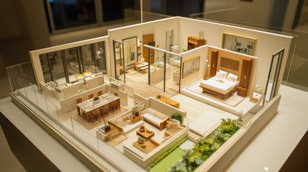 Detailed floor plan with furniture layout printed on premium paperの素材