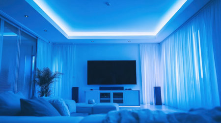 Modern ceiling lights illuminating a clean new living spaceの素材