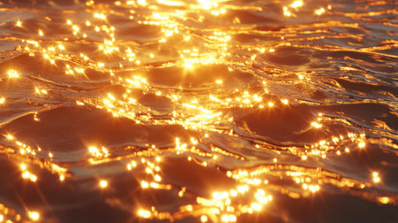 Vibrant sunset casting golden reflections across calm open sea watersの素材
