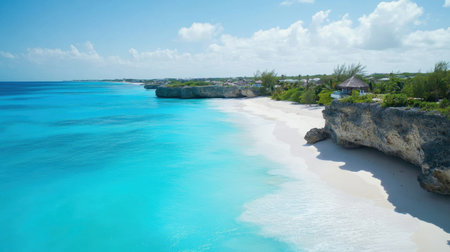 Majestic cliffs framing a hidden beach with bright aquamarine watersの素材