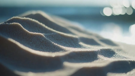 Slow-motion capture of a single gentle wave rolling onto soft white sandの素材