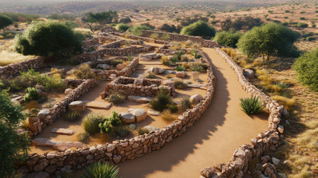 Archaeological site with exposed ruins and cultural artifacts from ancient civilizationsの素材