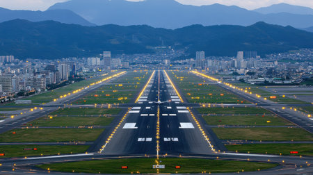 Airplane taxiing on a runway preparing for an international journeyの素材