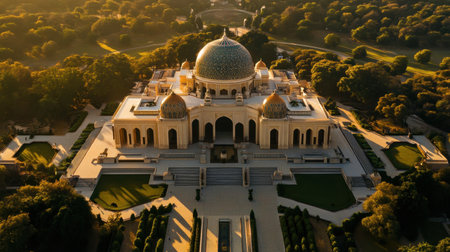 Beautifully designed cultural palace surrounded by lush gardens and heritageの素材