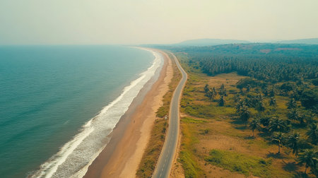 Scenic coastal road winding along an exotic international beachの素材