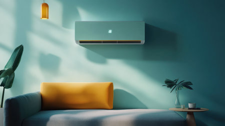 Balanced indoor atmosphere smart air purifier below and wall-mounted air conditioner aboveの素材