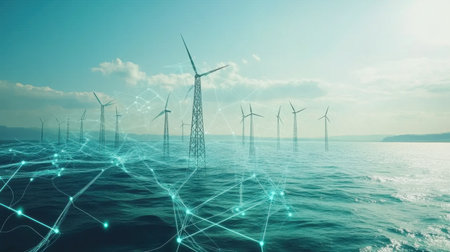 AI-controlled smart grid visualization with real-time holographic energy flow dataの素材