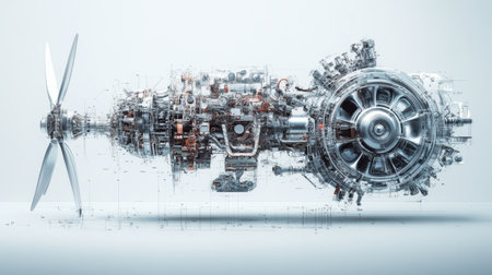 Exploded view of a wind turbine showing internal components and mechanicsの素材