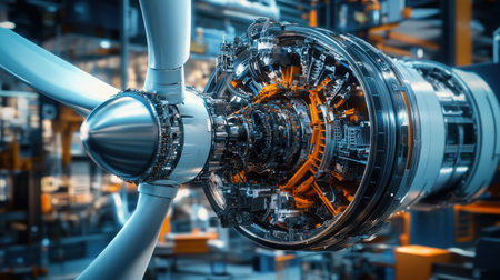 Exploded view of a wind turbine showing internal components and mechanicsの素材