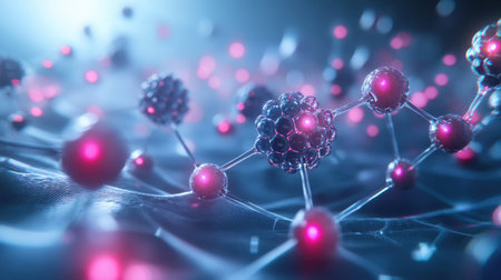 Nanotechnology-enhanced energy materials shown under a microscope in a high-tech lab settingの素材