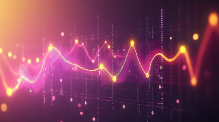 Abstract representation of big data processing with glowing charts, binary code, and digital wavesの素材