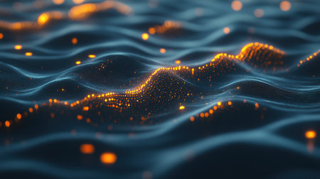 Conceptual image of IoT connectivity with devices linked by glowing data pathsの素材