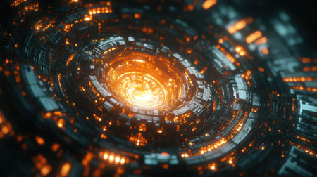 Digital mandala artwork with intricate symmetrical patterns and radiant fractal elementsの素材