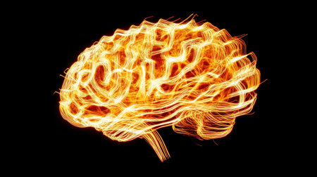 Glowing lines forming a digital brain structure representing machine learning processesの素材