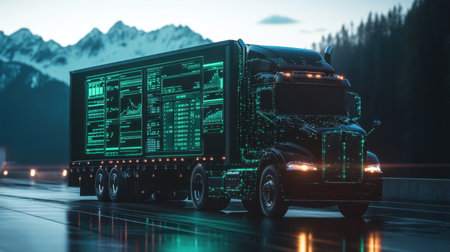 Logistics and supply chain UI showing delivery routes, tracking panels, and inventory controlsの素材