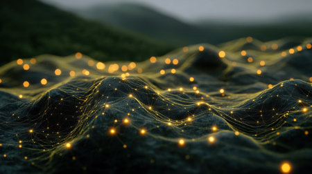 Network of glowing nodes and digital connections forming a futuristic digital Earthの素材
