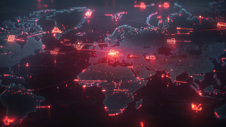 Smart business network formed by interconnected devices and cloud apps over a digital mapの素材