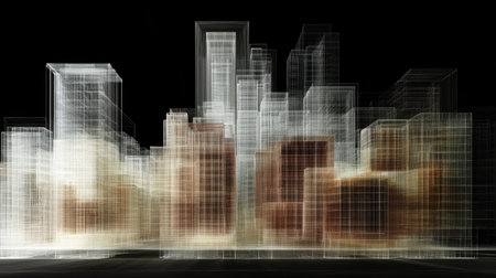 Transparent hologram of digital evolution stages layered over traditional infrastructureの素材