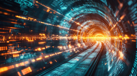 Virtual bank vault with digital code, representing highly secured financial data protectionの素材