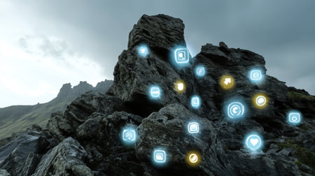 Digital workspace setup showing task management, chat apps, and cloud file sharingの素材