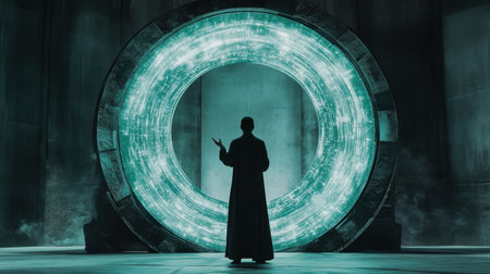 Digital transformation theme with analog-to-digital progress visuals in a symbolic setupの素材