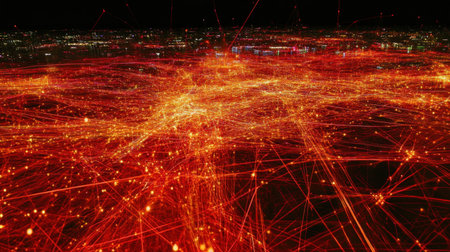 Glowing lines forming a digital brain structure representing machine learning processesの素材