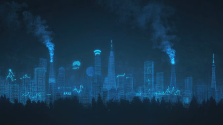 Environmental monitoring interface showing air quality index, pollution sensors, and mapsの素材