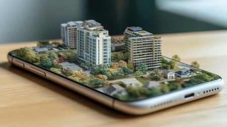 Real estate AR interface with home model overlays, pricing layers, and floor plan controlsの素材