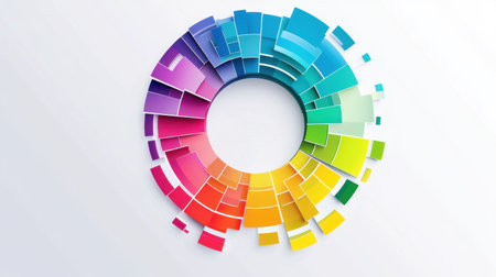 Clean infographic template with colorful circular segments and text placeholders on a white backgroundの素材